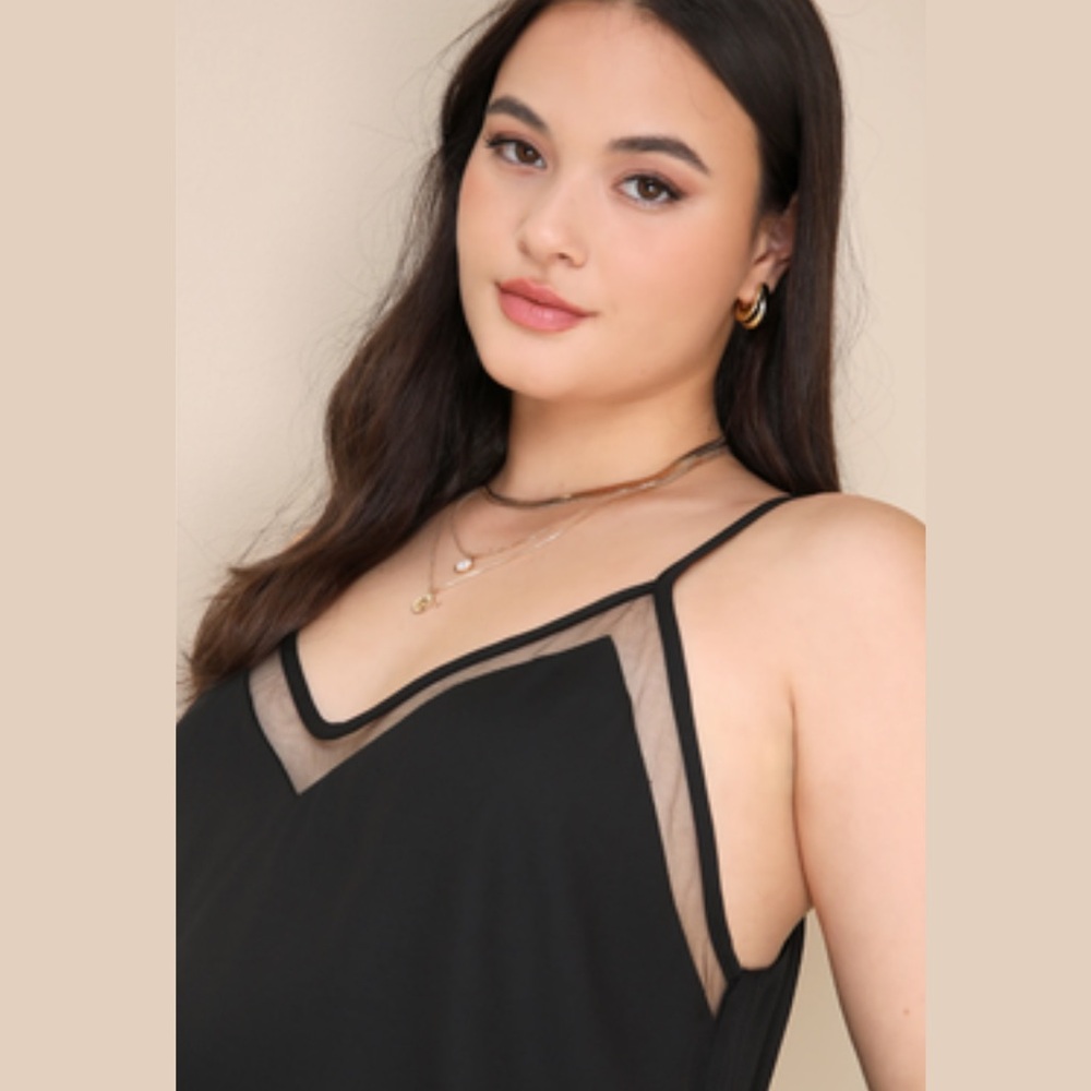 Lulus Women's Black Sheer Mesh V-Neck Tank Top - Picture 3 of 12